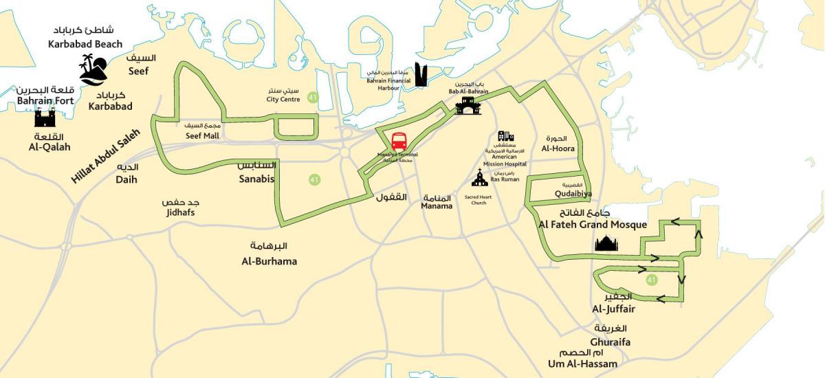kartta kaupungin keskustasta Bahrain